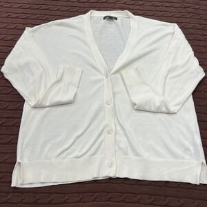 Banana Republic Womens White Cotton Viscose V-Neck Button Front Cardigan Size L